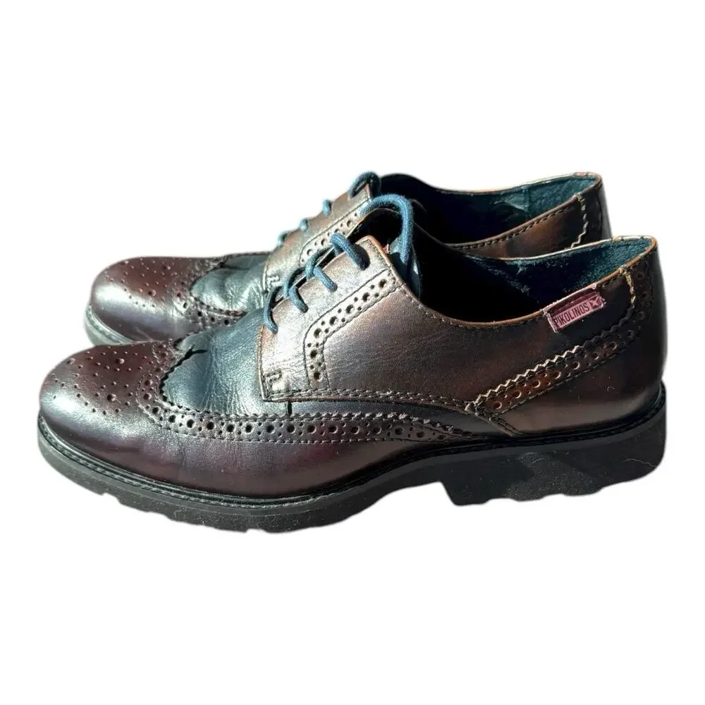 Pikolinos Wingtop Light Weight Brown Blue Leather Sz 39 6.5M/8.5W Oxford Loafers